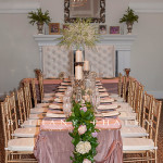 The bridal party table with the Bride and Groom heading the table.  Love this idea!
